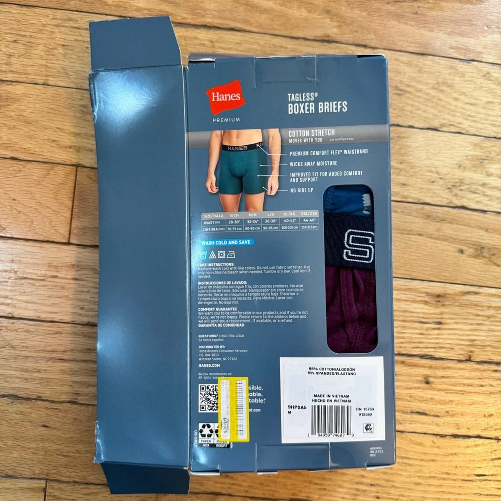Hanes Premium Mens 3 Pack Tagless‎ Boxer Briefs Cotton Stretch Medium 32-34